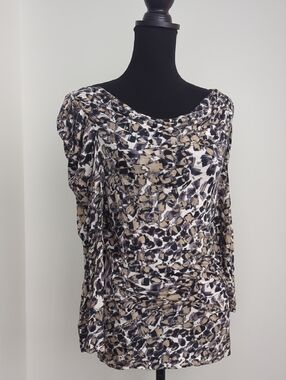 leifsdottir Black, White & Tan Abstract Cowl Neck Top